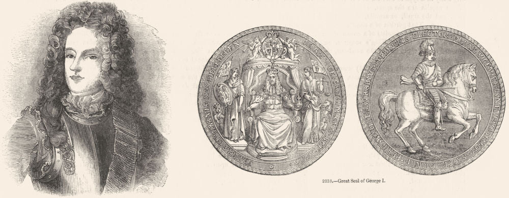 KINGS. James Francis(Belle); Seal of George I 1845 old antique print picture